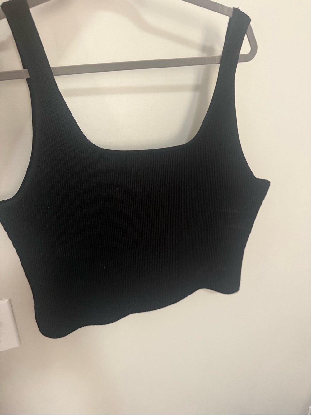 Babaton Black Ribbed Square-Neck Tank Top